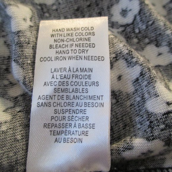 DR2 Black and Cream Rayon Linen Blend Floral Print Short Sleeve Top Size L - Picture 10 of 12